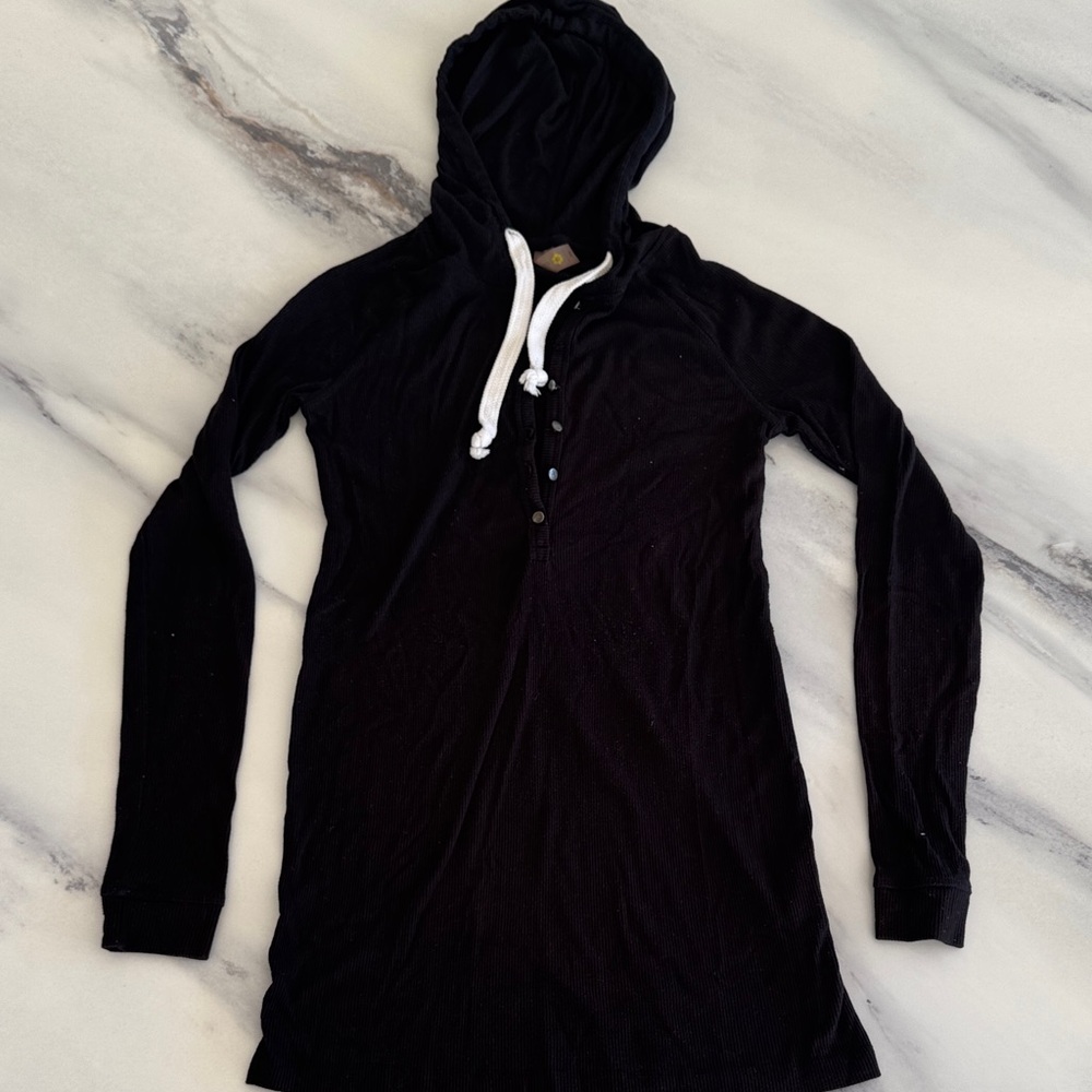 THYME Maternity Black Hooded Long Sleeve Nursing Top - size S